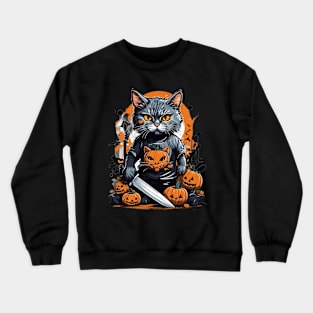 Cat with knife on Halloween Crewneck Sweatshirt